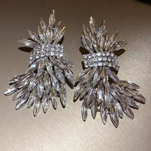 Silver Fancy elegant Women's rhinestone glam Earrings - Picture 3 of 8